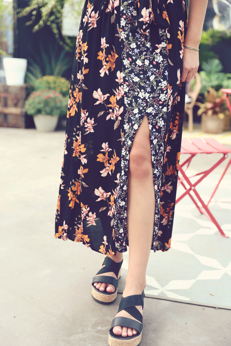 floral belted maxi dress Multi-Colored Floral Satin Cutout Belted Maxi Dress