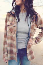 Brown Plaid Hoodie Shacket