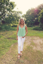 Sage V-Neck Chiffon Tank