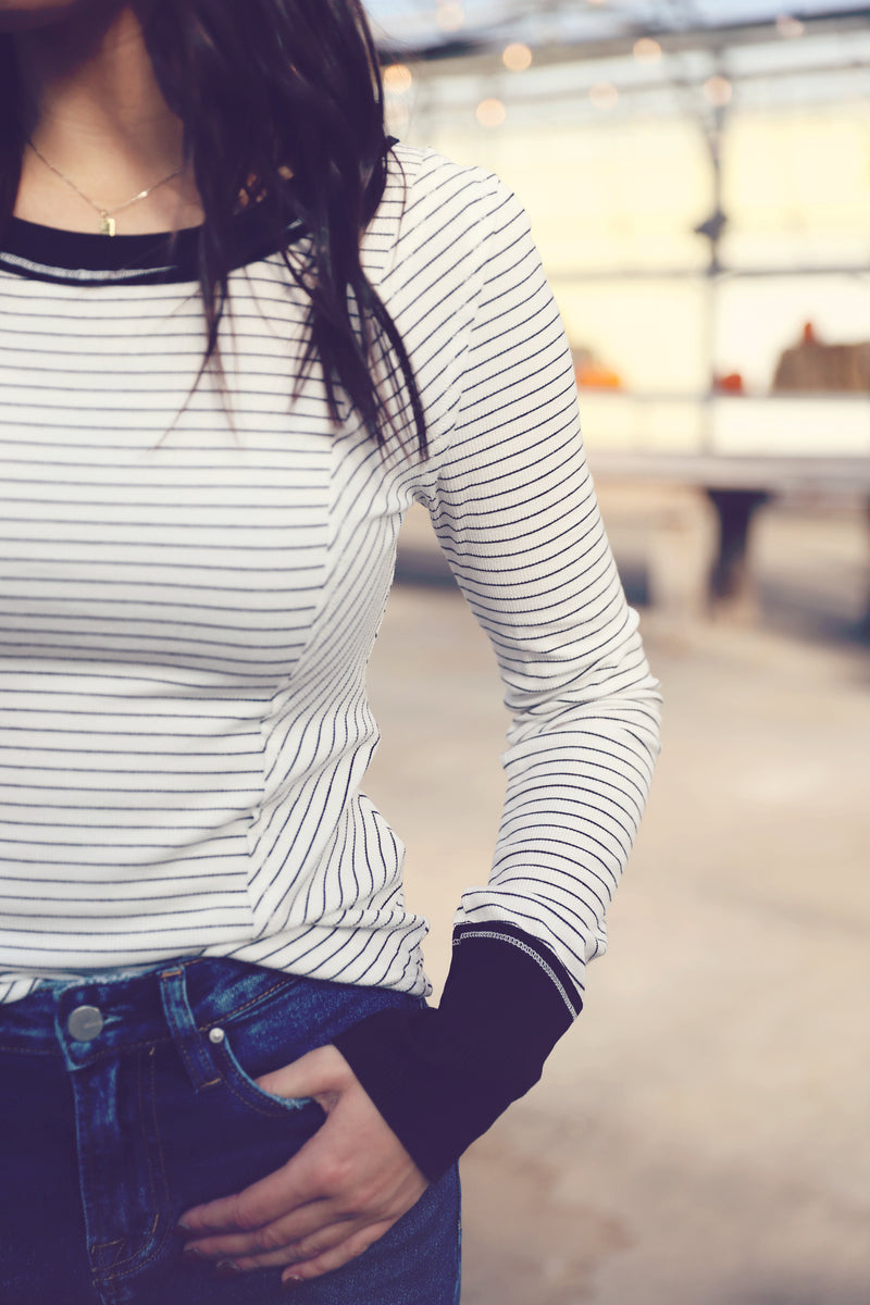 White Striped Wide Neck Top