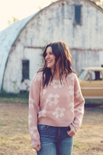 Pink Stone Floral Crop Sweater