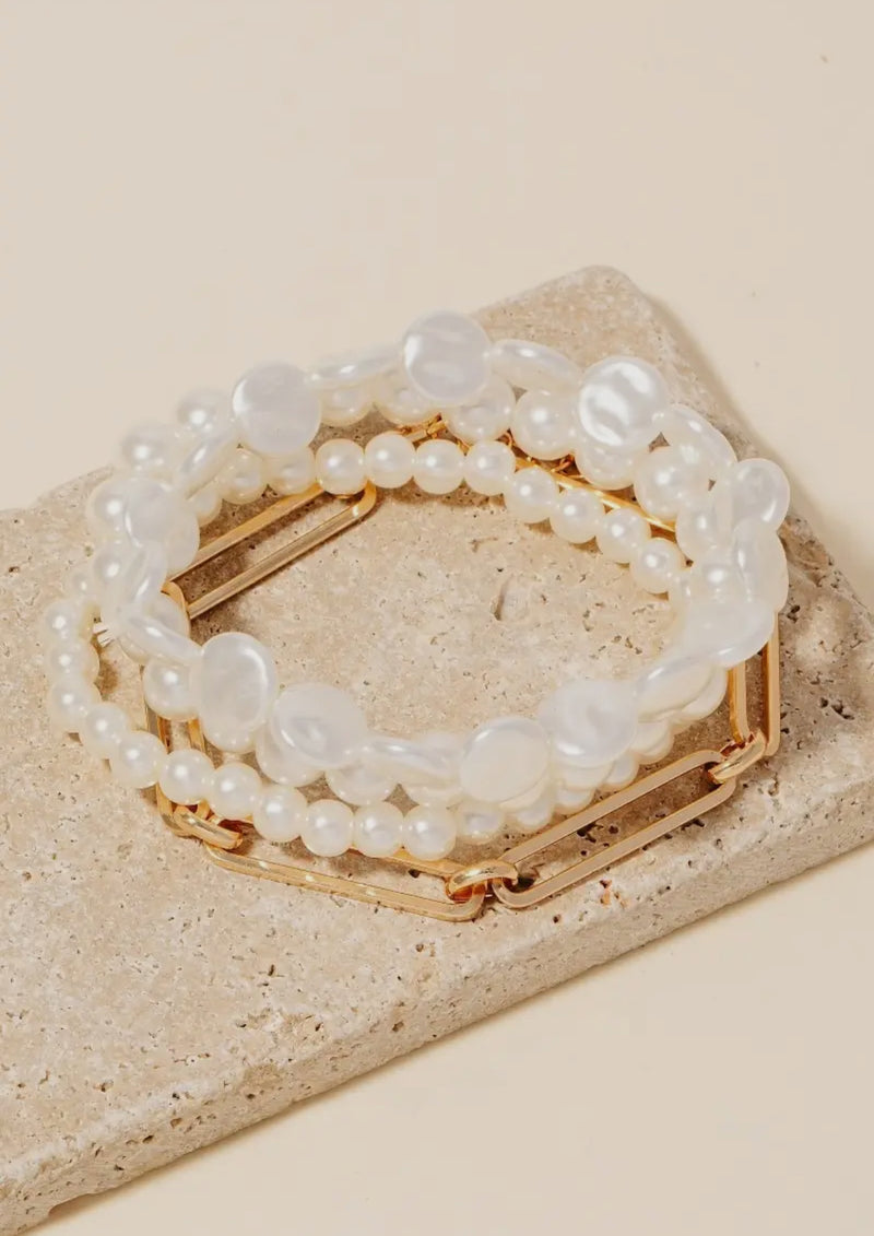 Gold & Pearl Layered Bracelet Set