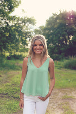 Sage V-Neck Chiffon Tank