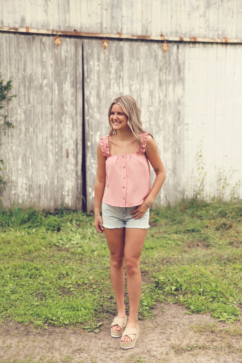 Pink Ruffle Strap Tank