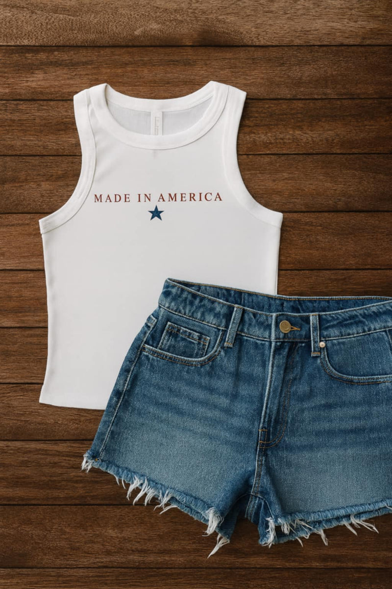 White Made In America Micro Rib Tank