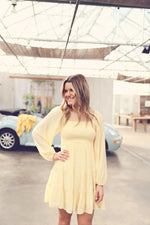 Yellow Woven Bubble Sleeve Dress