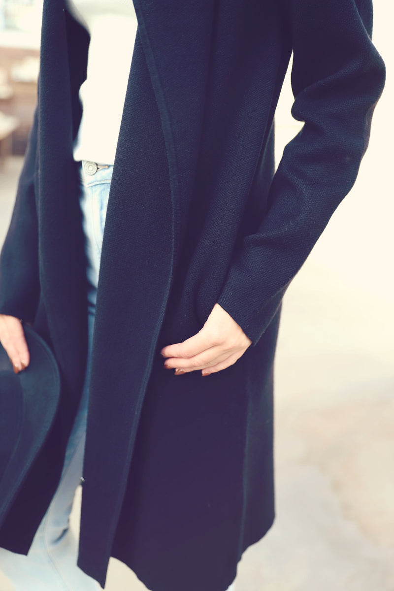 Black Draped Collar Longline Cardigan