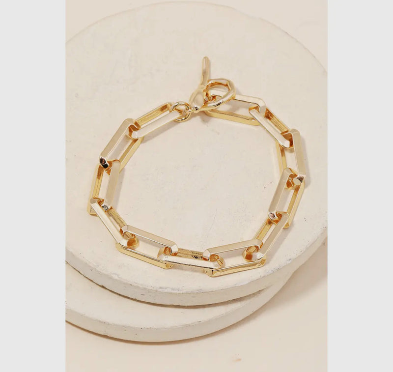 Gold Rectangle Toggle Chain Bracelet