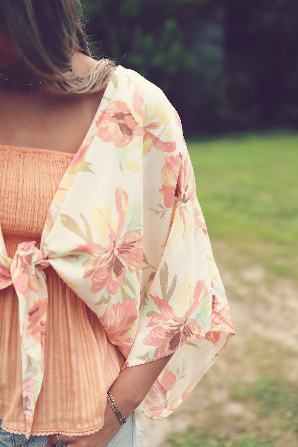 Tropical Floral Tie Crop Kimono