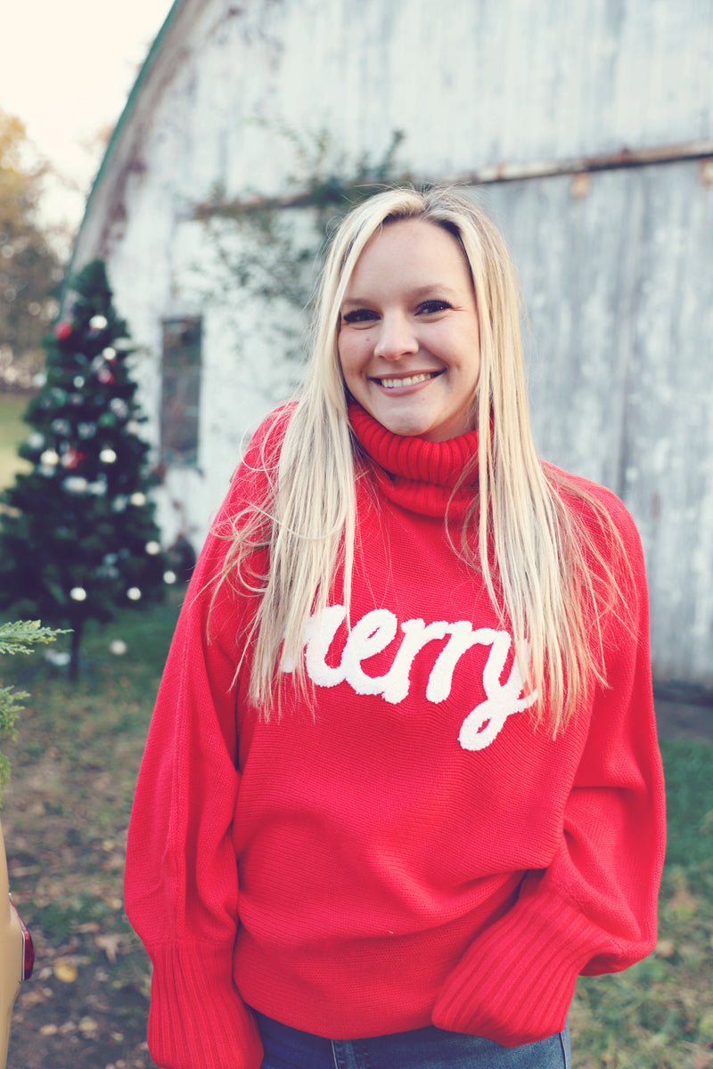 Red Merry Turtleneck Sweater