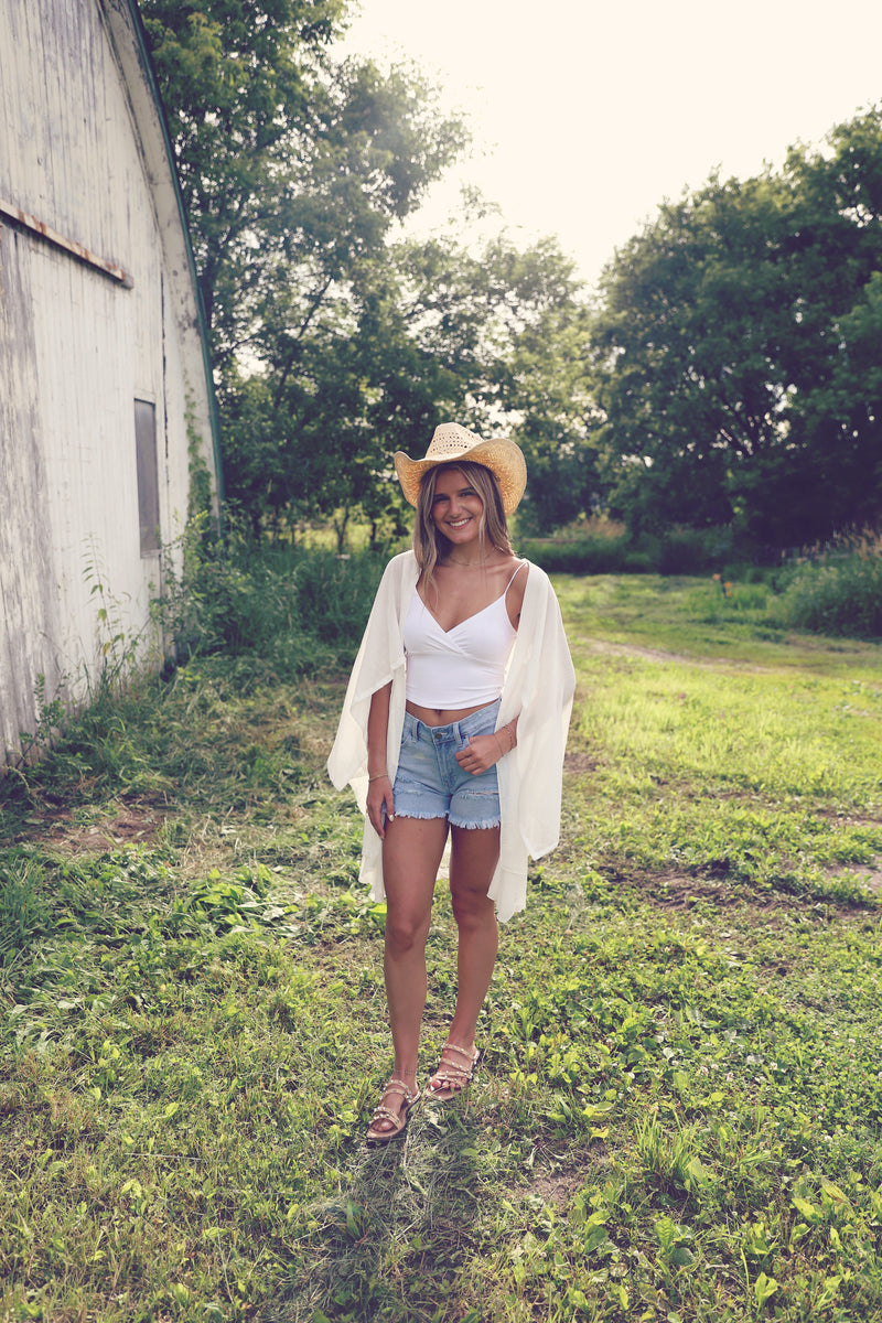 White Cropped Crossover Cami