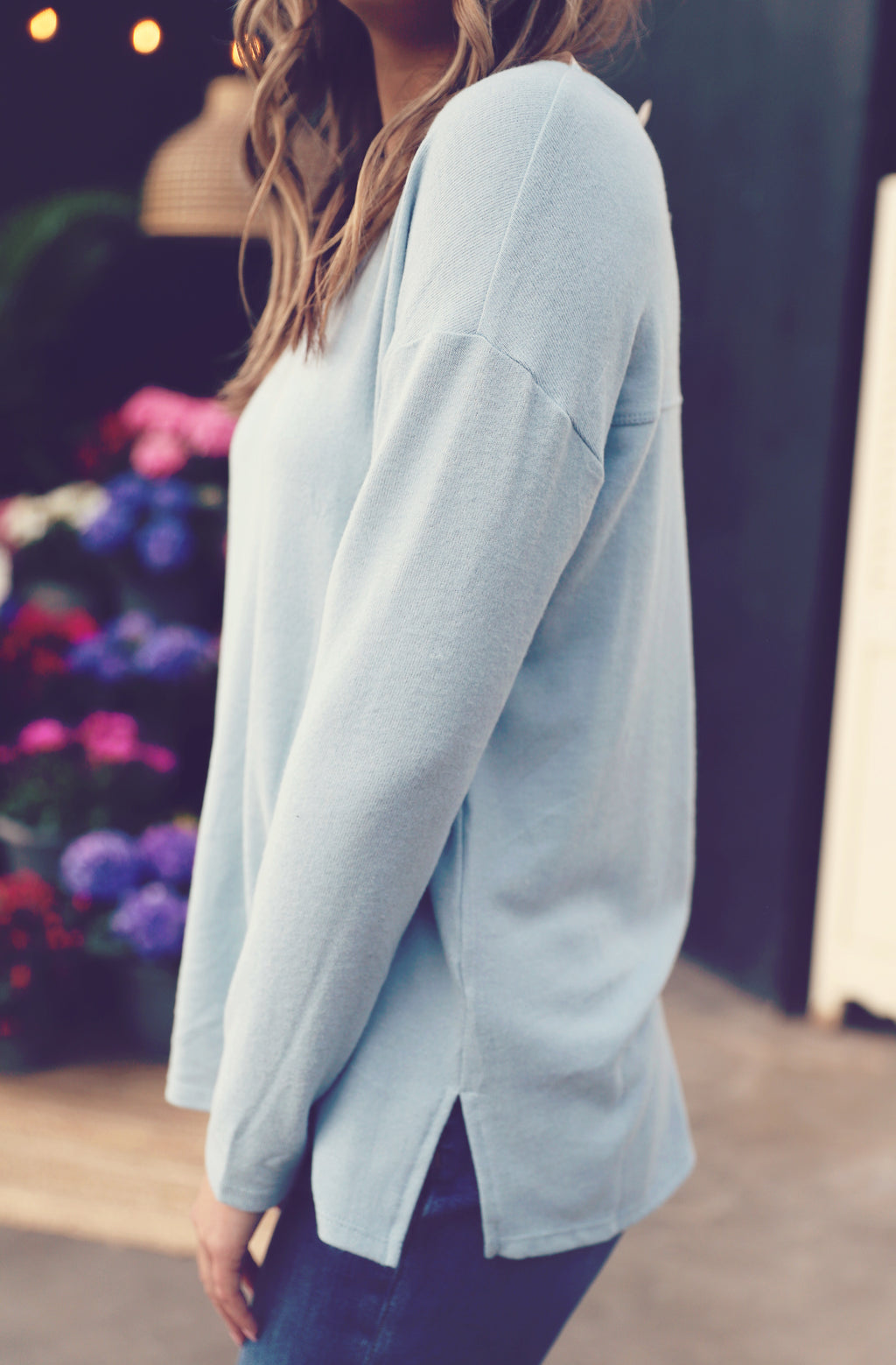 Dusty Blue Brushed Knit Sweater