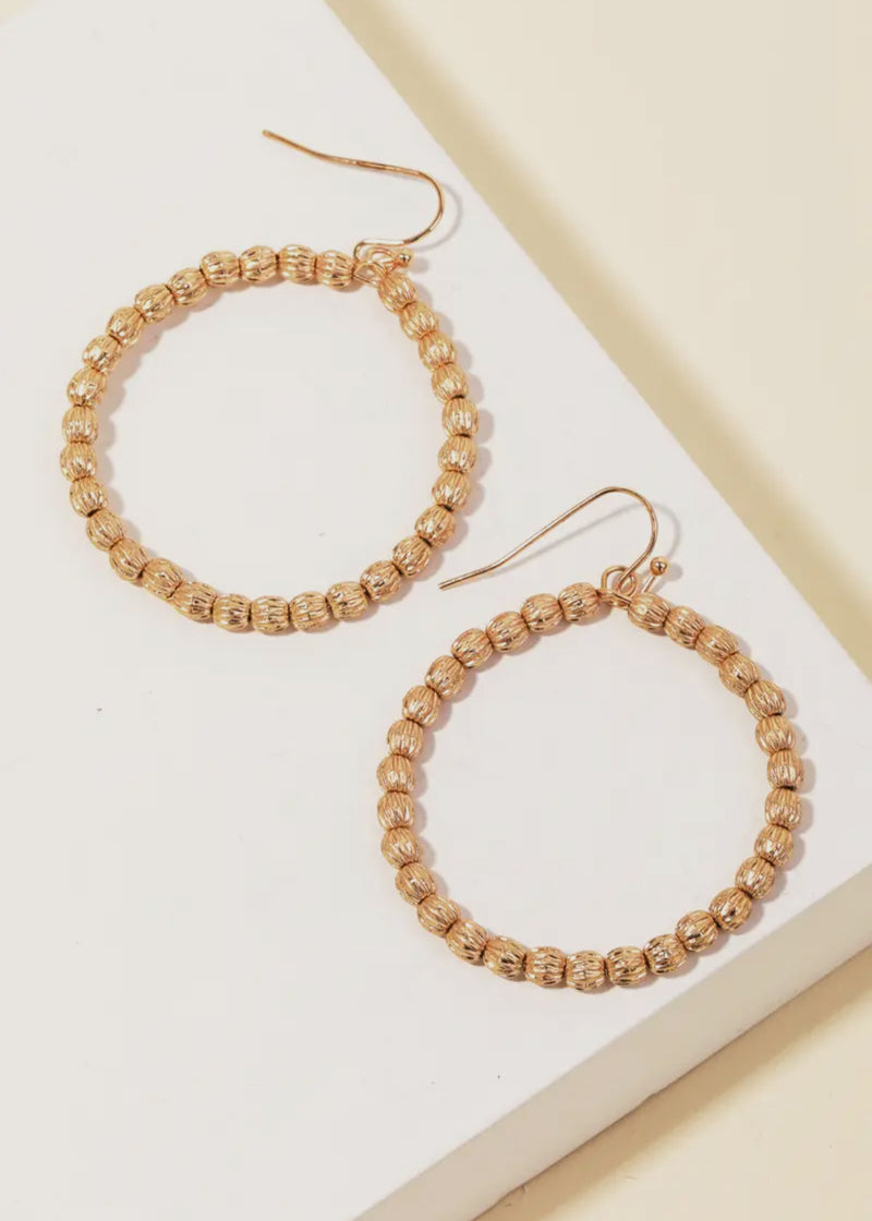 Gold Textured Bead Circle Dangle Earrings