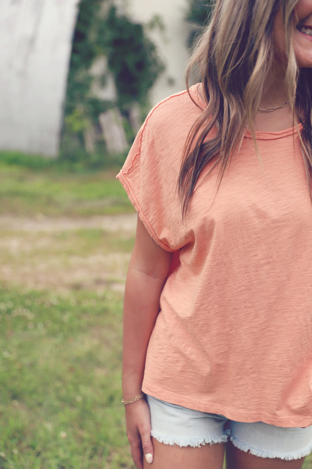 Apricot Boxy Cap Sleeve Tee