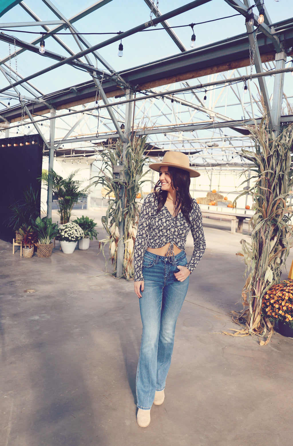 Black Floral Mesh Smocked Top