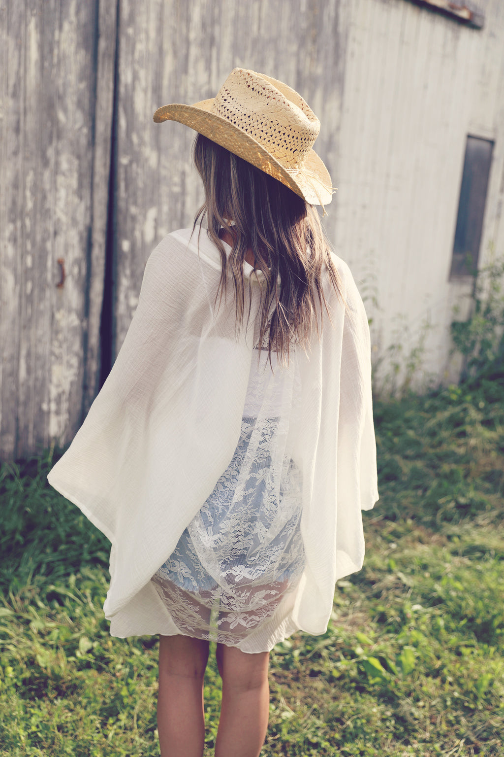 White Lace Back Kimono Cardigan