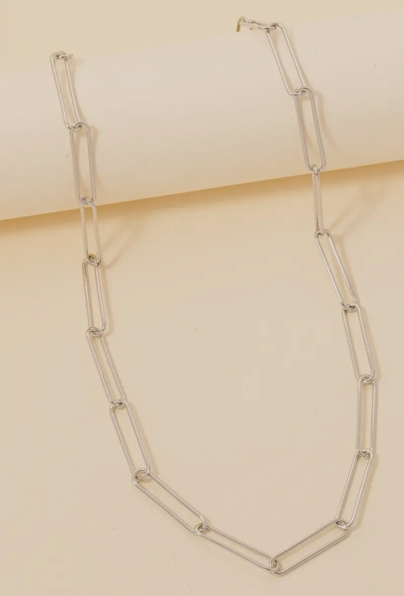 Silver Metallic Chain Link Necklace