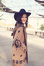 Brown Aztec Hoodie Cardigan