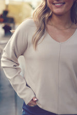 Oatmeal V-Neck Front Seam Sweater