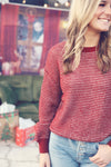 Red Textured Knit Sweater