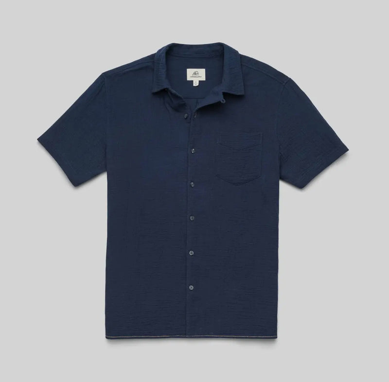Surfside Navy Crinkle Gauze Button Down