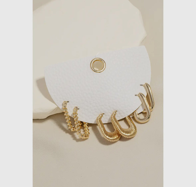 Gold Mixed Rectangular Hoop Earring Set