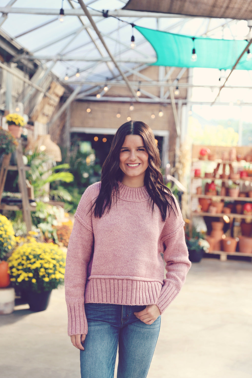 Pink Round Neck Crop Sweater
