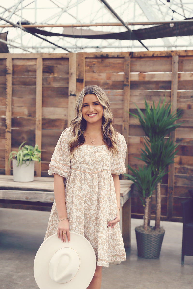 mini taupe dress Taupe Square Neck Puff Sleeve Mini Dress – Silo Apparel