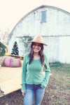 Green Textured Brushed Long Sleeve Top