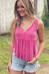 Washed Fuschia Ribbed Babydoll Top