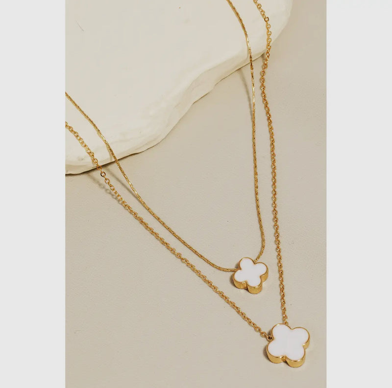 Gold Layered Double Clover Charm Necklace Set