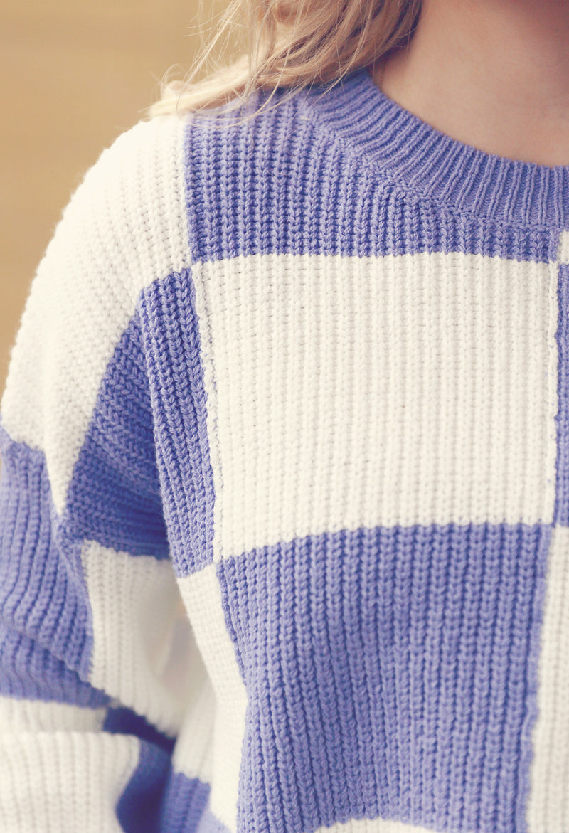 Lavender Ribbed Checkered Sweater