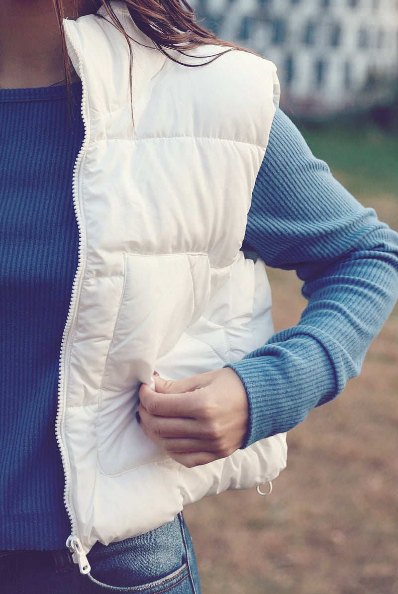 White Zip Up Puffer Vest