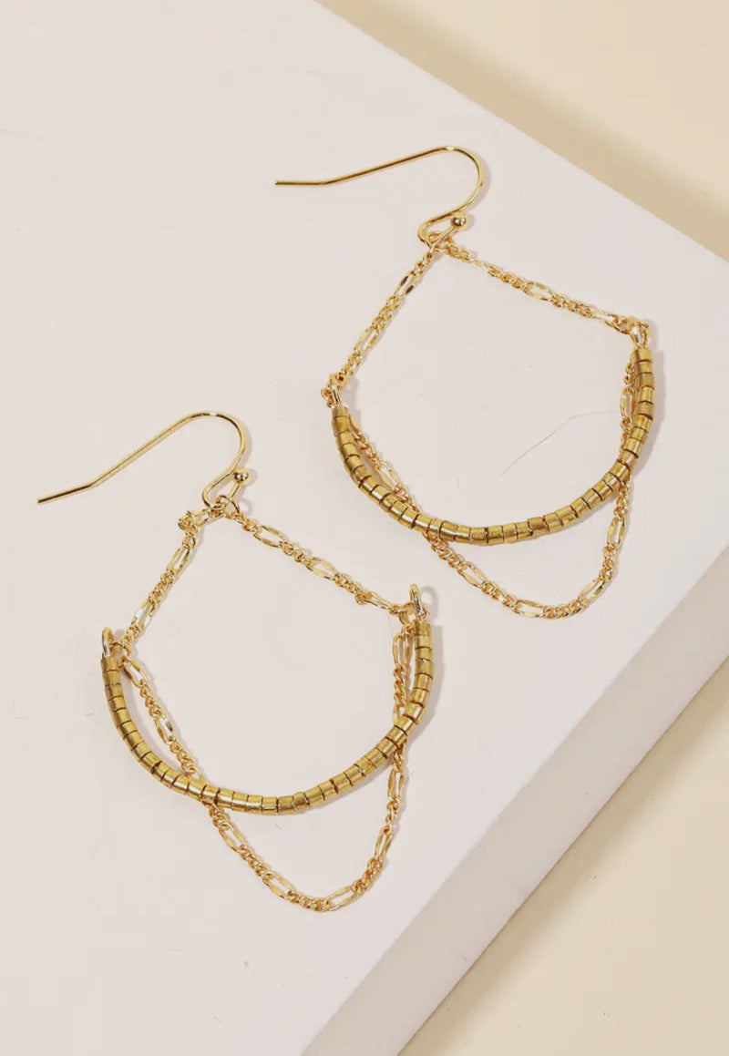 Gold Chain Link Curve Drop Earrings