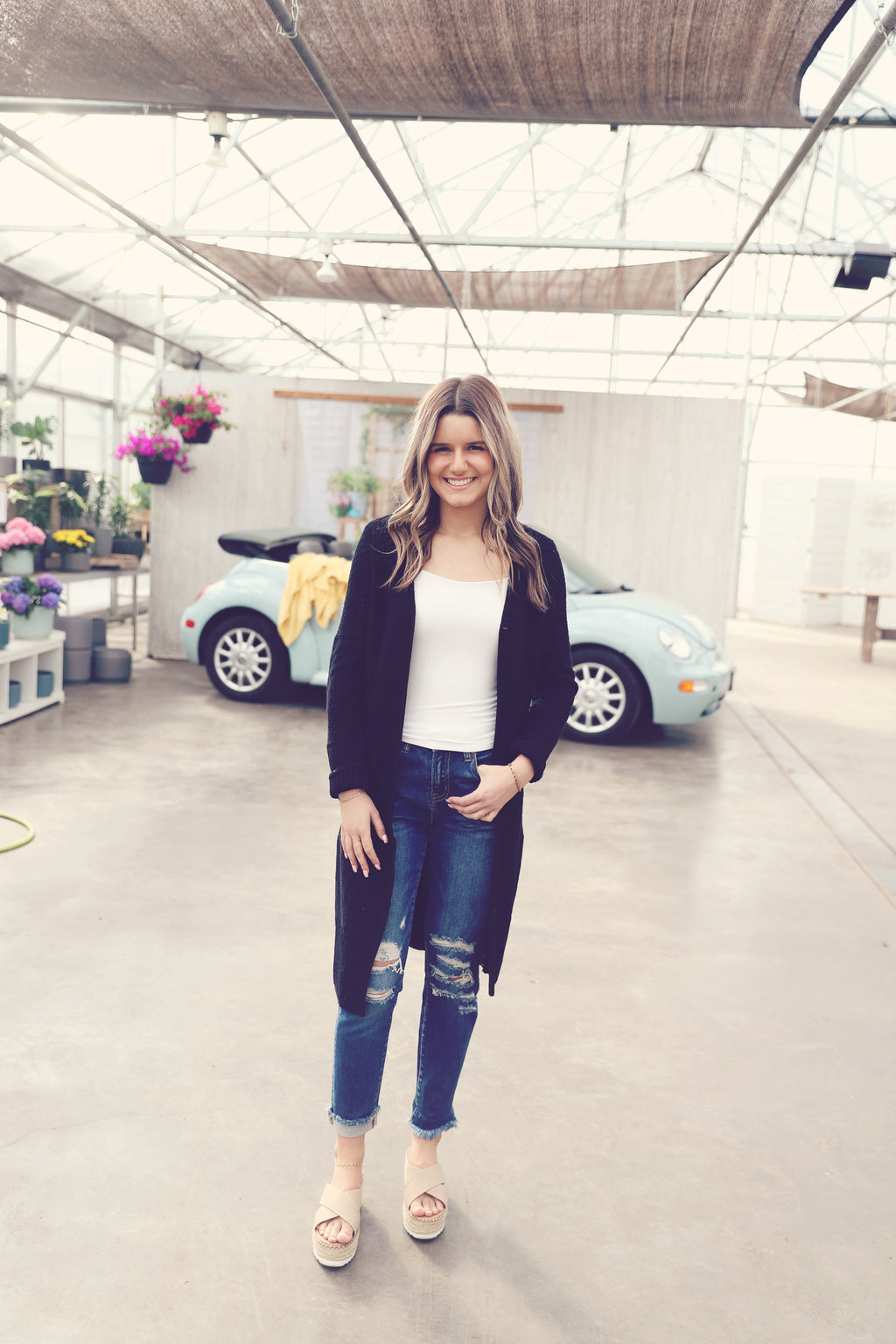 Black Mixed Weave Duster Cardigan