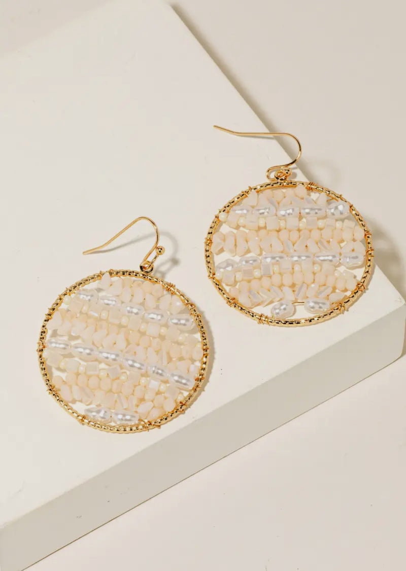 Ivory Beaded Disc Dangle Earrings