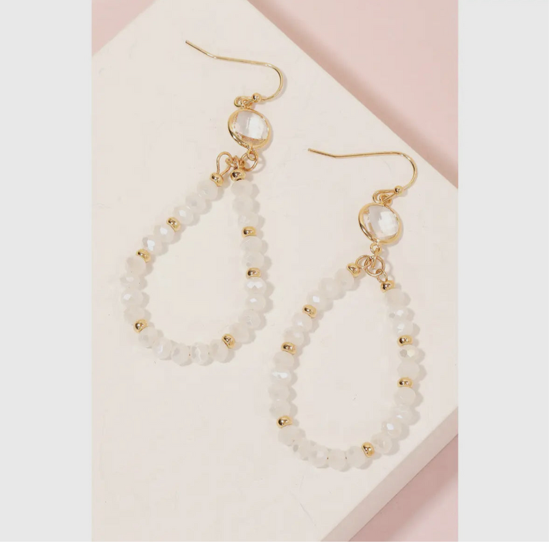 Gold Beaded Tear Drop Dangle Earrings