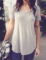 Heather Grey Basic Ribbed Scoop Neck Tee