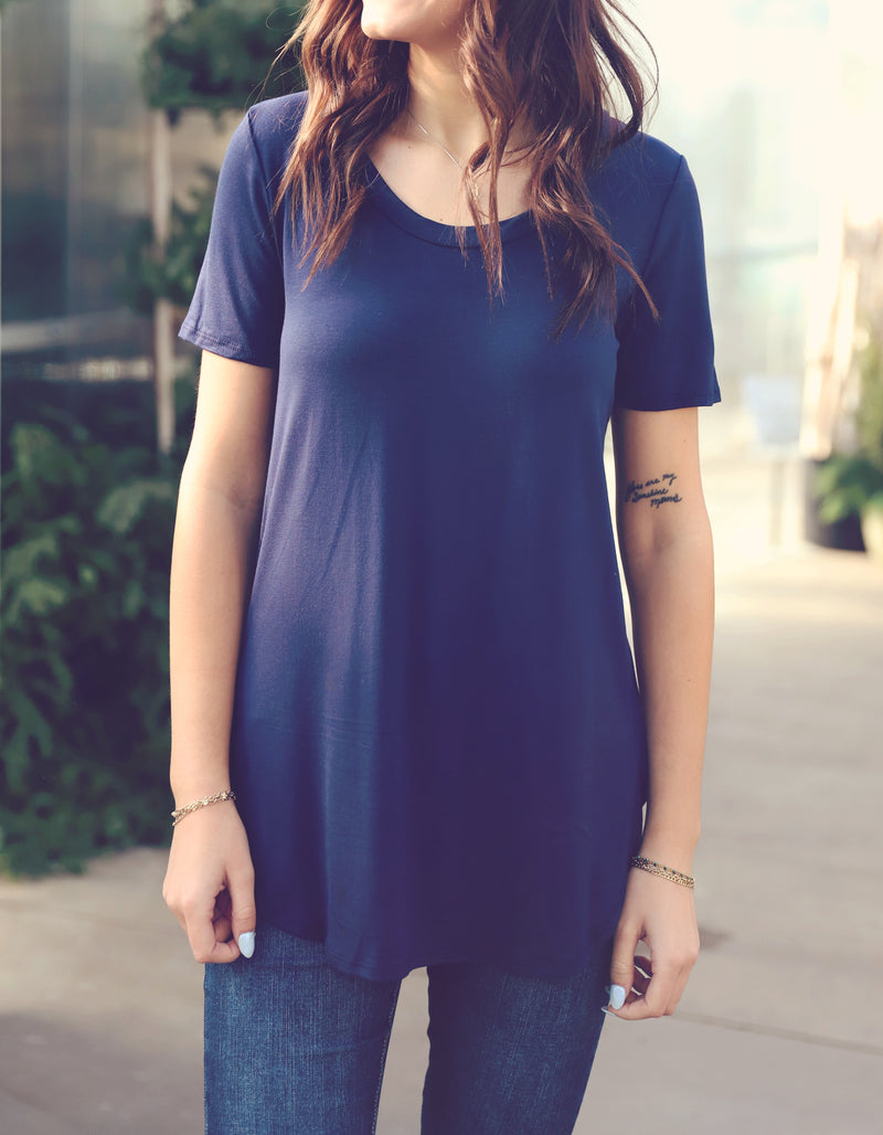 Navy Basic Scoop Neck Tee