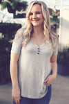 Heather Grey Basic Button V-Neck Tee