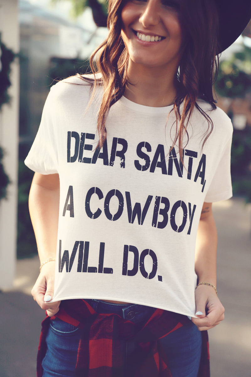 White Dear Santa Crop Tee