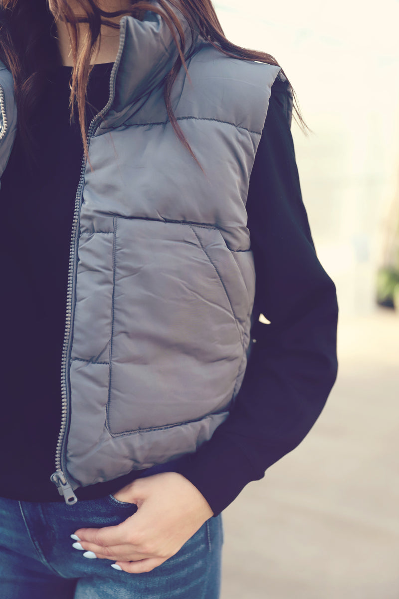 Slate Zip Up Puffer Vest