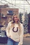 Cream Horseshoe Embroidered Sweater