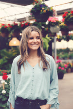 Dusty Blue Ruched Button Down Top