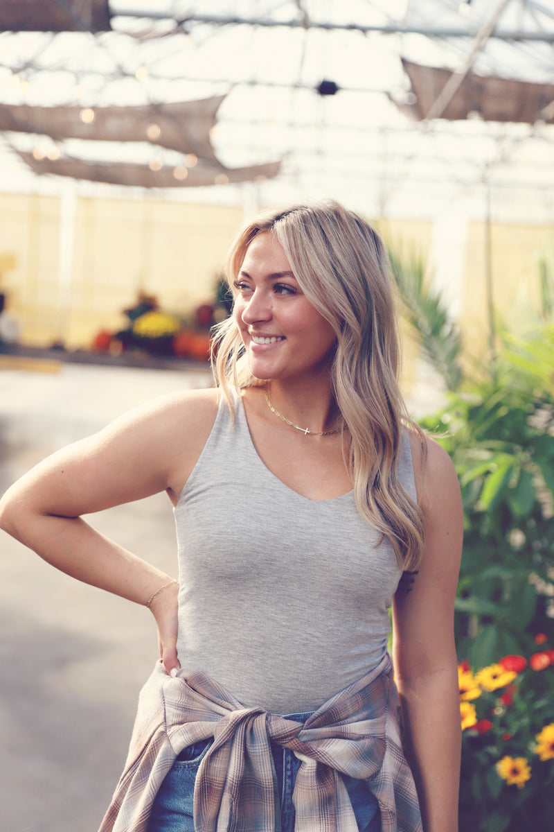 Grey Double Layered V-Neck Tank