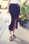 Black Ribbed Sweater Midi Skirt