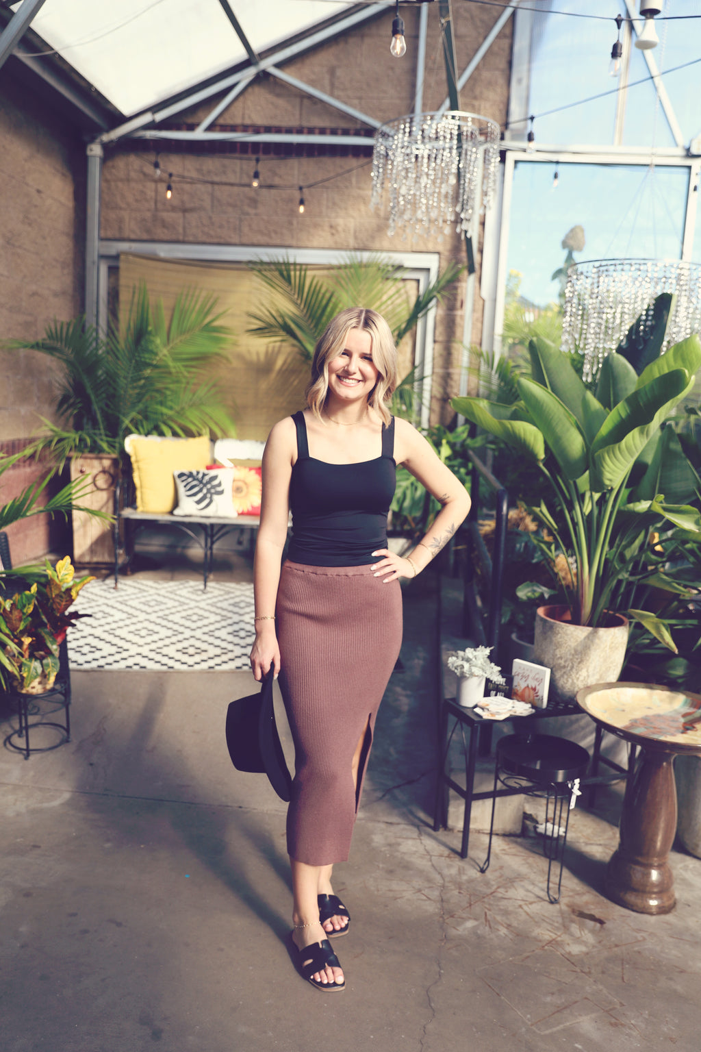 Cocoa Ribbed Sweater Midi Skirt