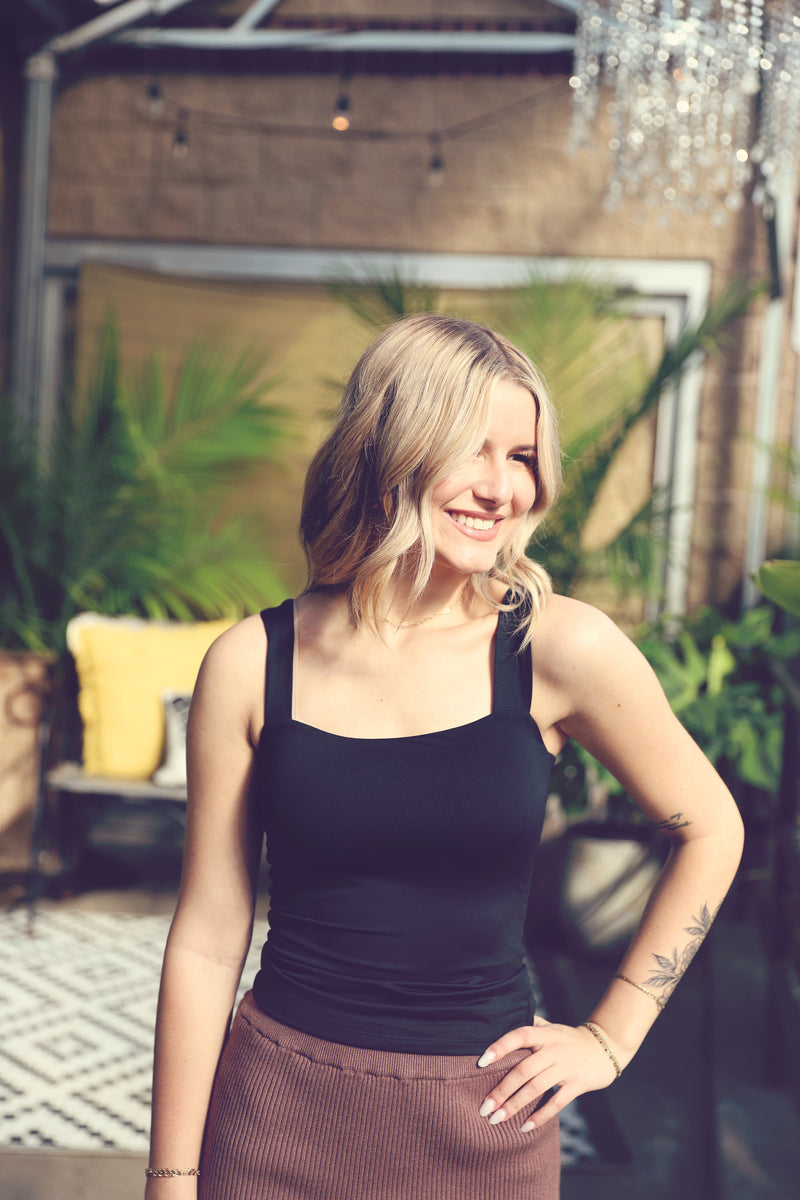 Black Square Neck Seamless Tank