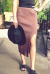 Cocoa Ribbed Sweater Midi Skirt