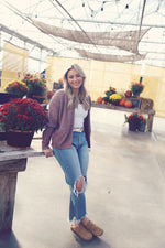 Mauve Chunky Ribbed Raw Seam Cardigan